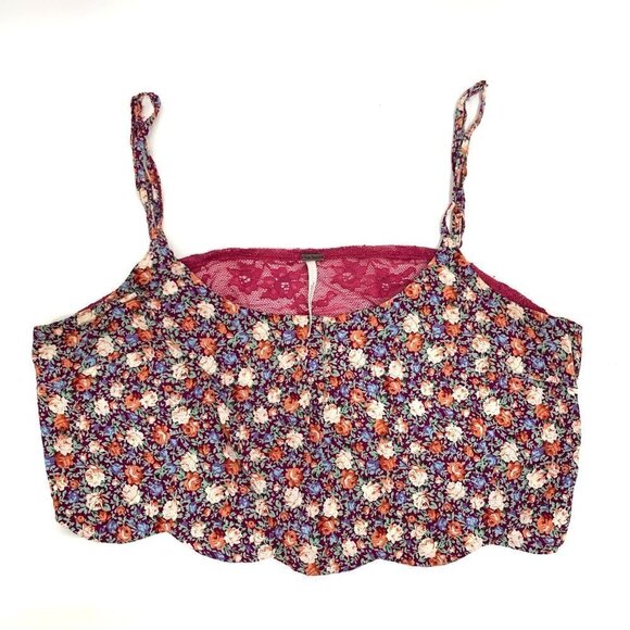 Free People Floral Lace Cropped Bandeau Top Sheer Back - Pink/Multicolor, Sz Sm - Picture 1 of 8